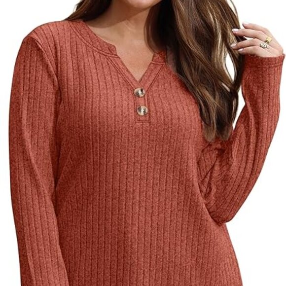 SAMPEEL Women' Sweaters Lightweight Long Sleeve Shirts V Neck Tops with Button - Picture 3 of 8